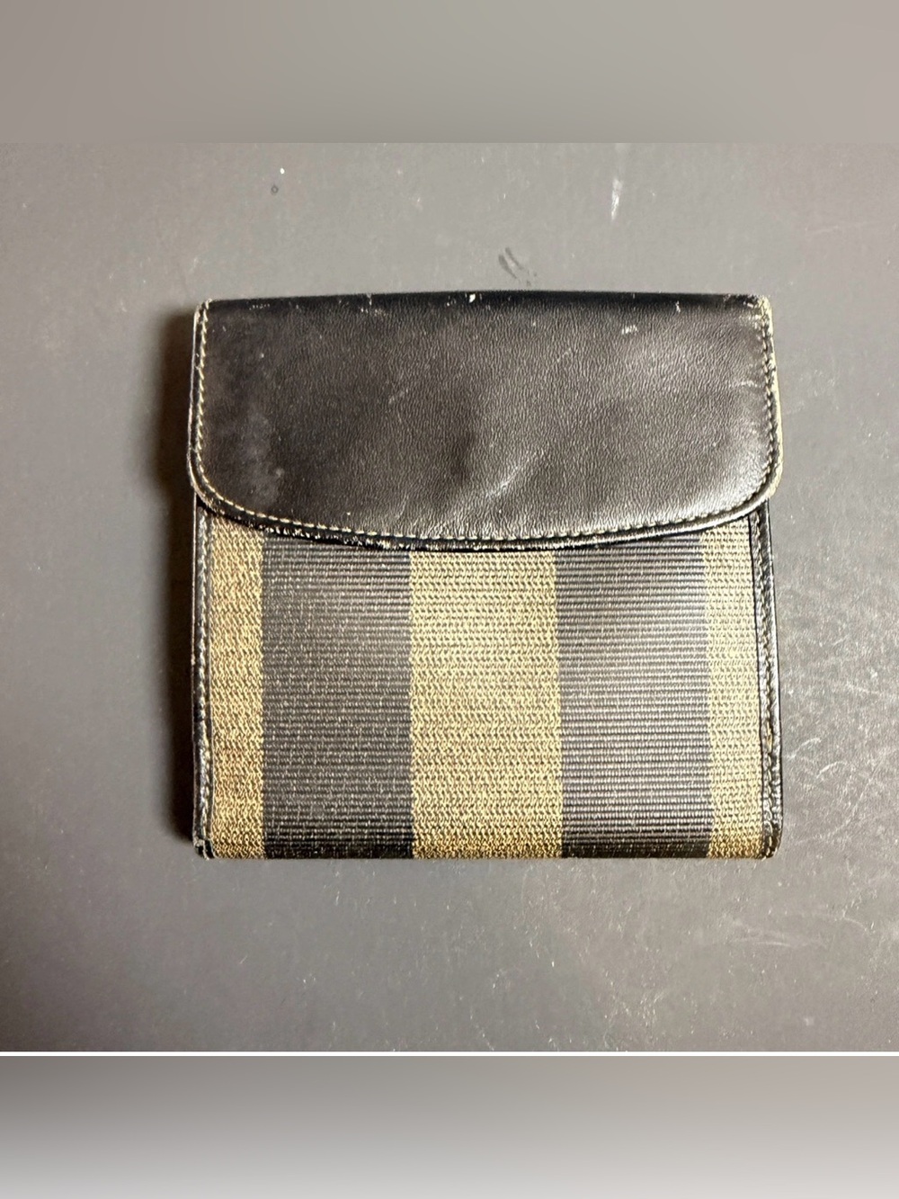 Vintage Fendi Brown Beige Gray Women's Wallet Striped Logo Snap Credit Card /C0A